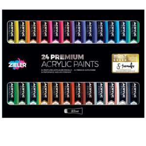 Zieler® Premium Acrylic Paints Set, 24 High Pigment & Vibrant colors (22ml tubes)